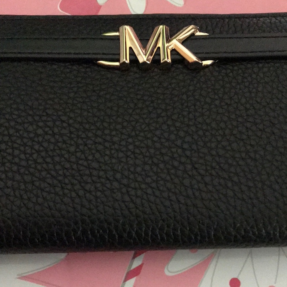 Michael Kors Black Pebbled Leather Wallet with Gold Accent
